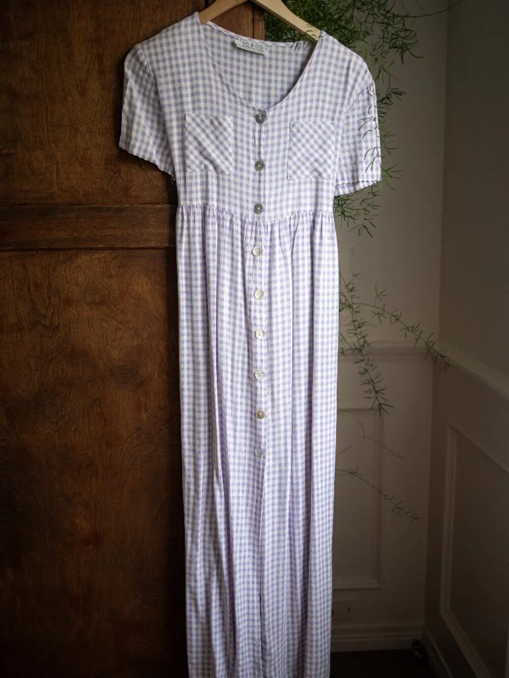 Vintage Lilac Gingham Maxi Dress Made in Canada - Picture 1 of 7